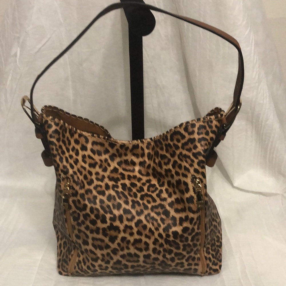 Leopard Print Hobo Shoulder Bag - Brown